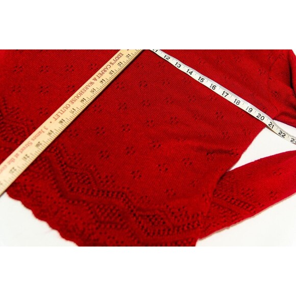 Vintage Carly Blake Red Long sleeve womens Holiday Party Sweater Eyelet M - Picture 6 of 6